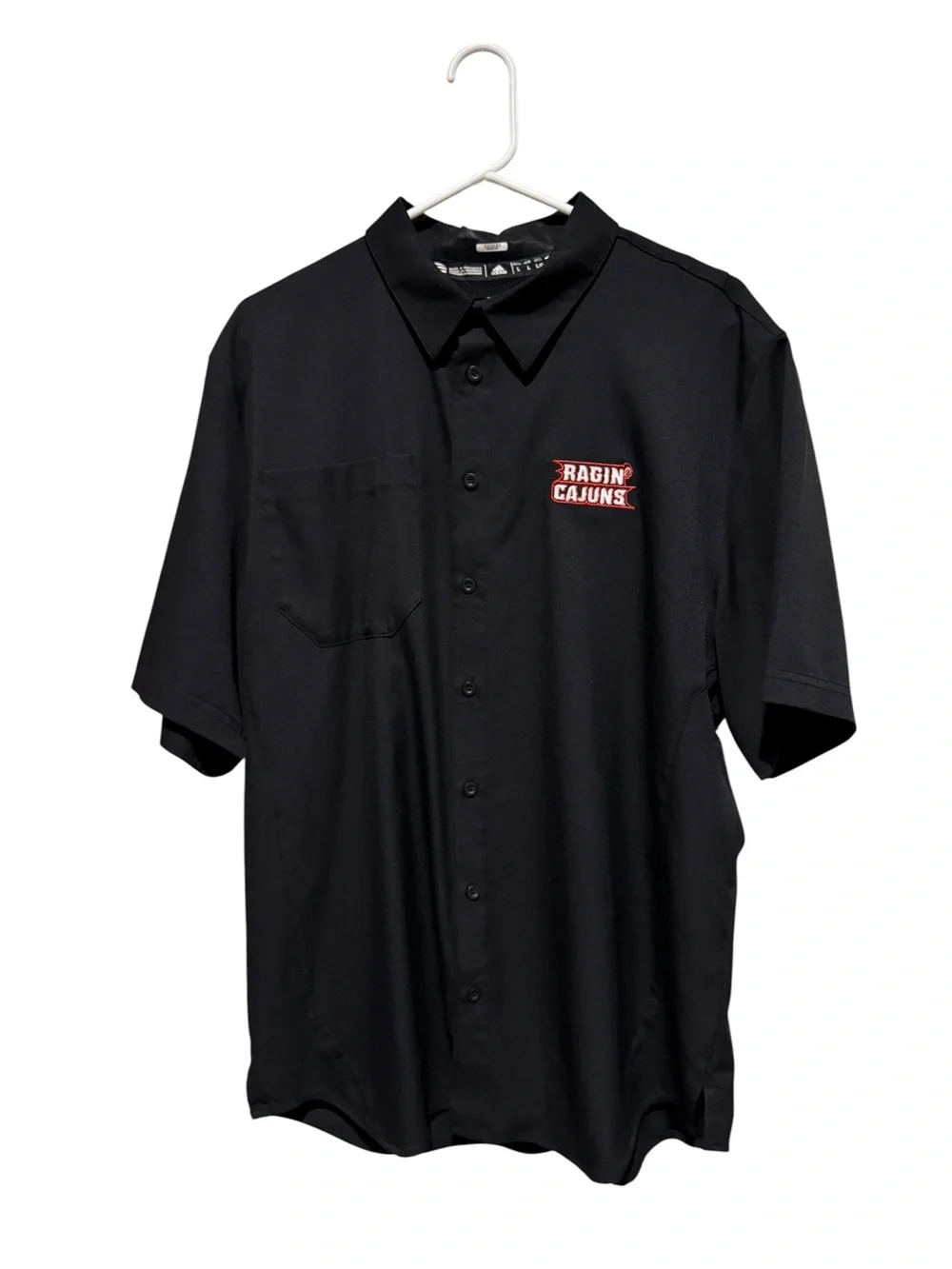adidas Black Short-Sleeve Button-Down Shirt with Ragin Cajuns